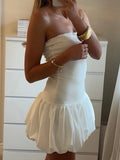 Women Strapless Bubble Mini Dress 2024 Solid Backless Sleeveless Bandeau Puff Bubble Party Dress vestidos