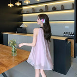 Summer Fashion Women's Halter Neck Dress Vintage Sleeveless Tie Front Loose Woman Midi Dress Elegant Party Dress