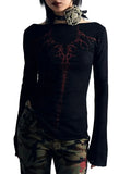 Dermearne Women Long Sleeve T-Shirts Fashion Print Round Neck Shirts Spring Fall Slim Fit Casual Tops y2k Streetwear