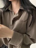 Dermearne Designed Women Shirts Korean Fashion Solid Long Sleeve Button Up Tops Office Ladies Chiffon Short Blouse New