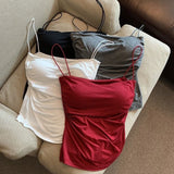 Vest Summer Outdoor Tank Top Cropped Top Sleeveless Tees Solid Color Casual Slim Fit Built In Bra T-shirt Wrinkled INS