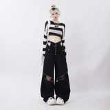 American Individualized Spicy Girl Hollow Out Workwear Pants for Women Fashion Zipper Two Wear Design Casual Versatile Trousers