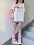 Women Kawaii Off Shoulder T-shirt Harajuku Sweet Girl White Tops Y2k Aesthetic Cute Graphic Tees Japanese Fashion Shirt