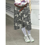 Womens Short Summer Camouflage High Waist Jeans Y2K Straight Calf-Length Pants Trousers Streetwear Vintage Wide Leg Denim Shorts
