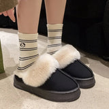 2024 New Leather Women Fashion Winter Indoor Solid Color Suede Fur Slippers Ladies Home Platform Warm Uggs Slip-on Women's Shoes