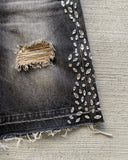 Dermearne Punk high street exquisite rhinestone trendy personalized denim shorts y2k simple raw edge washed high waist sports loose shorts