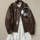 DERMEARNE American Retro Black Leather Coat Women New Spring Autumn High Fashion Lapel Motorcycle Women Tops Leather Jacket Coat