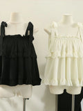 Y2k Coquette Bow Kawaii Cute Tops Tank Ruffles Sweet Girls Japanese School Student Lolita Chic Korean Style Tanks 2024
