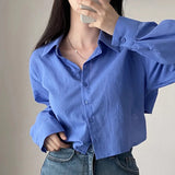 Summer Women's Casual Shirt Summer Solid Color Lapel Back Strap Casual Fashion Chiffon Long Sleeve Sun Protection Cardigan Shirt
