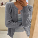 Solid Color Knit Cardigan Single Breasted Long Sleeve Crew-neck Loose Outwear Women 2024 Autumn Spring Coat Casual Elegant Cloth