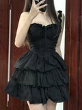Gothic Hrajuku Goth Lolita Kawaii Cute Black Ruffles Dress Soft Girl Y2k Coquette 2024 Fashion Cake Party Short Dresses