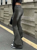 Vintage Flare Bottoms Jeans High Waist Women Skinny Boot Cut  Denim Pants Punk Streetwear Wide Leg Trousers