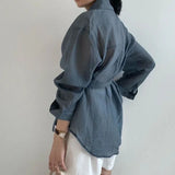 Dermearne Women Shirt Chic Loose Long Sleeve Blouse Fashion Casual Button Shirts Tops Office Lady Elegant Clothing