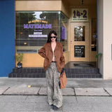 Vintage Suede Brown Jackets Women Autumn Long Sleeve Lapel Button Jacket Coat With Pockets Female Casual Chic Street Outwear