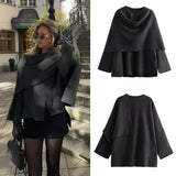 Dermearne Women Fashion Scarf Decorated Woolen Jacket Casual Solid Long Sleeve Loose Warm Overcoat Autumn Winter New Lady Chic Coat