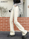 Women Flared Jeans Loose Denim Pants Bottom Straight High Waist Stretch Urban Female Flare Trouser Fashion  6 Color