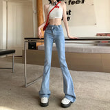 New Summer Y2k High Waist Elastic Self Cultivation Drape Mopping Cross Design Micro Flared Jeans Women's Clothes