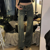 Vintage Baggy Y2k Jeans Woman America Retro Wide Leg Denim Pants Coquette Grunge Trashy 2000s Straight Trousers 2024