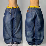 Dermearne Y2K large size loose and comfortable American  Washed Retro Gradient Jeans Men And Women Casual Gothic High Waist Wide Trousers