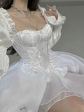 Dermearne 2024 Summer Pure Color Fairy Midi Dress Women White Elegant Evening Party Dress Beach Casual Long Sleeve Korean Fashion Dress