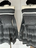 Autumn Winter Mini Knit Slash Neck Dress Women Long Sleeve Frocks 2000s Aesthetic One-Piece Gyaru Thick Contrast Color Striped