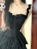 Gothic Hrajuku Goth Lolita Kawaii Cute Black Ruffles Dress Soft Girl Y2k Coquette 2024 Fashion Cake Party Short Dresses