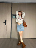 Light Luxury Letter Printed Women's Crew Neck Pullover Long Sleeve Sweatshirt Cotton Comfortable Breathable Neutral Top