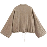 Crop Bow Lace-Up Blouse Women's Shirt Summer 2024 O-Neck Long Sleeve Loose Shirt Elegant Fashion All-Match Ladies Blouses