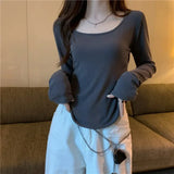 Women'S Long Sleeve T Shirt Autumn Winter Y2k Crop Top Casual Slim Fit Pullovers Korean O-Neck Top Streetwear Female Basic Tee