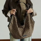 Vintage Large Leopard Tote Bag Women's Fashion Y2k Shoulder Bag 2024 Korean Fashion Aesthetic New Handbags Female Youth