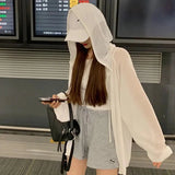 Summer Hooded Sun Protection Clothing Women's Casual Zipper Ultra-thin Lightweight Sun Protection Jacket Loose Top Female