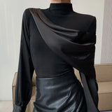 Dermearne Long-sleeved shirt women's spring and autumn new light luxury fashion splicing design sense niche temperament versatile top