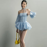 Women Dresses Poncho Women's Clothing Neckline Strapless Y2k Slim Harajuku Streetwear Girl Sweet Retro Chic Sexy Casual Loose