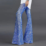 DERMEARNE Sequin High Waist Skinny Flare Pants Streetwear Wild Basic Slim 2025 Trend Patchwork Casual Summer New Women's Pants