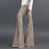 DERMEARNE Sequin High Waist Skinny Flare Pants Streetwear Wild Basic Slim 2025 Trend Patchwork Casual Summer New Women's Pants