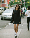DERMEARNE Sexy Female Short Dress Solid Color Long Sleeve Backless Fashion Black Skin Friendly Club Streetwear