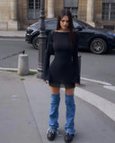 DERMEARNE Sexy Female Short Dress Solid Color Long Sleeve Backless Fashion Black Skin Friendly Club Streetwear