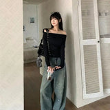 DERMEARNE Sexy Punk Y2k Long sleeve Crop Top One shoulder Harajuku Grunge Goth Pullover Streetwear Hip Hop Baby Tee Retro Fashion Top EMO