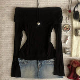 DERMEARNE Sexy Punk Y2k Long sleeve Crop Top One shoulder Harajuku Grunge Goth Pullover Streetwear Hip Hop Baby Tee Retro Fashion Top EMO