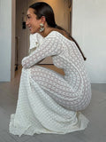 DERMEARNE Sexy Women Dresses Knitted Hollow Out Maxi Dress Flare Sleeve Hip Bodycon Beach Dress Female 2024 Summer Lady Robe Long Vestidos