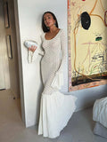 DERMEARNE Sexy Women Dresses Knitted Hollow Out Maxi Dress Flare Sleeve Hip Bodycon Beach Dress Female 2024 Summer Lady Robe Long Vestidos
