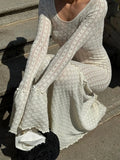 DERMEARNE Sexy Women Dresses Knitted Hollow Out Maxi Dress Flare Sleeve Hip Bodycon Beach Dress Female 2024 Summer Lady Robe Long Vestidos