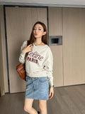 Light Luxury Letter Printed Women's Crew Neck Pullover Long Sleeve Sweatshirt Cotton Comfortable Breathable Neutral Top