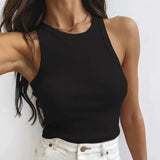Dermearne Sleeveless Short Vest Summer Sexy Fashionable Casual Off-Shoulder Short Top Fitness Sleeveless Vest Elastic Racer Back Suspender