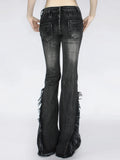 Dermearne Women's Black Gothic Baggy Flare Jeans Harajuku Y2k Aesthetic Denim Trousers Punk Jean Pants Vintage 2000s Trashy Clothes 2024