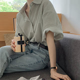 XEJ Elegant and Youth Woman Blouses Women's Clothing Spring 2023 Green Vertical Stripe Shirt Short Sleeve Chiffon Blouse Woman