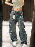Dermearne Multi-pocket Design Streetwear Cargo Pants Women Autumn Winter Wide-leg Trendy Niche Washable Oversized Jeans Women Y2k Baggy