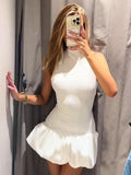 Fashion Patchwork Fluffy Mini Dress For Women 2024 Summer Beach Sleeveless Tank Short Dress Lady Chic Evening Party Vestidos