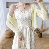 Dermearne Sweet Fragrant A- line Long Dress For Women New Summer Elegant Slimming Tank Dress Fresh Style Floral Printed