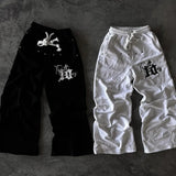 Dermearne Sweatpants Y2K Pants Harajuku Gothic Hip Hop Letter Embroidery Baggy Casual Pants Mens Womens New Elastic Waist Jogging Pants